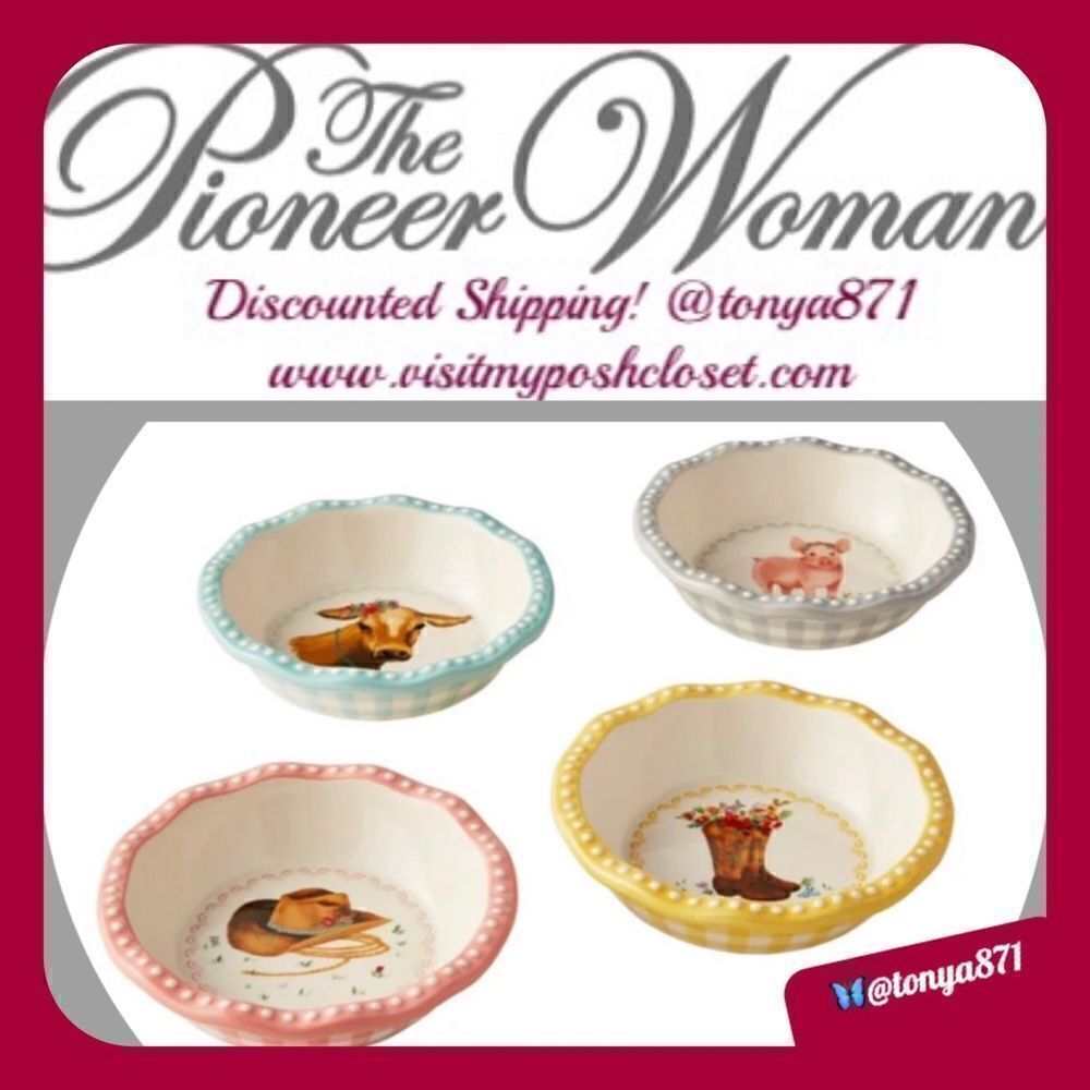 🦋 New Pioneer Woman Sweet Romance Gingham Mini Pie Pans, Set of 4